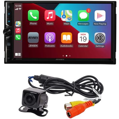 Jensen - 7" Double DIN Touchscreen Car Stereo Wireless CarPlay & Android Auto Bluetooth Backup Camera Included - Black Jensen - 7" Double DIN Touchscreen Car Stereo Wireless CarPlay & Android Auto Bluetooth Backup Camera Included - Black