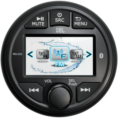 JBL - PRV-275 AM/FM, 4Ch High Power, Bluetooth Gauge Style Radio w/ Color LCD Screen - Black/Silver JBL - PRV-275 AM/FM, 4Ch High Power, Bluetooth Gauge Style Radio w/ Color LCD Screen - Black/Silver