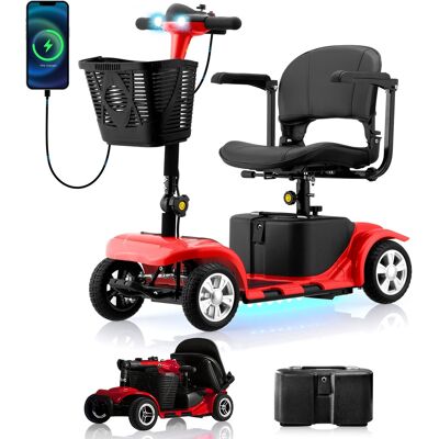 Hover Heart - Foldable Electric Scooter for Seniors, with LED Headlights, Storage Basket & Rechargeable Battery,10 Mile Long Range - Red Hover Heart - Foldable Electric Scooter for Seniors, with LED Headlights, Storage Basket & Rechargeable Battery,10 Mile Long Range - Red