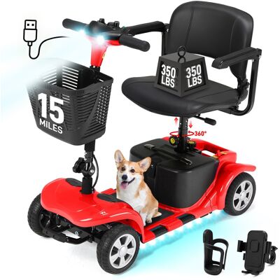 Hover Heart - 4 Wheel Electric Mobility Scooter for Adults & Seniors, Travel Scooter with Seat, Basket,Phone & Cup Holder - Red Hover Heart - 4 Wheel Electric Mobility Scooter for Adults & Seniors, Travel Scooter with Seat, Basket,Phone & Cup Holder - Red