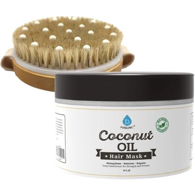 Pursonic - Hair Care and Massage Bundle: Bath Brush and Rubber Massager with Lotus wooden handle + Natural Coconut Oil Hair Mask - Multicolor Pursonic - Hair Care and Massage Bundle: Bath Brush and Rubber Massager with Lotus wooden handle + Natural Coconut Oil Hair Mask - Multicolor