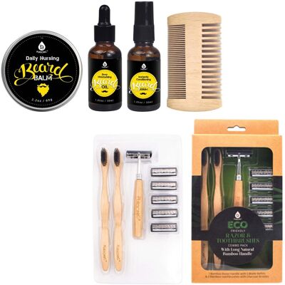 Pursonic - Beard Care Grooming Kit & Eco Friendly Razor + Toothbrushes Combo Pack - Multicolor Pursonic - Beard Care Grooming Kit & Eco Friendly Razor + Toothbrushes Combo Pack - Multicolor