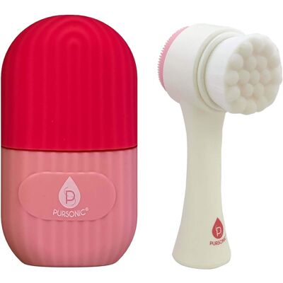 Pursonic - Perfect Skincare Duo: Ice Cube Facial Roller Massager for Face, Eyes, and Neck & Dual Sided Facial Cleansing Brush - Pink Pursonic - Perfect Skincare Duo: Ice Cube Facial Roller Massager for Face, Eyes, and Neck & Dual Sided Facial Cleansing Brush - Pink
