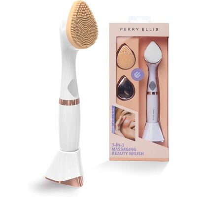 Perry Ellis - 3-in-1 Beauty Brush with Silicone Face Massager, Cleansing Makeup Brush, Metallic Eye-Massaging Plate, Water-Resistant - White Perry Ellis - 3-in-1 Beauty Brush with Silicone Face Massager, Cleansing Makeup Brush, Metallic Eye-Massaging Plate, Water-Resistant - White