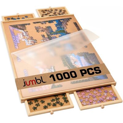 Jumbl - 1000-Piece Puzzle Board with Drawers, Lazy Susan & Cover - Rotating Wooden Jigsaw Puzzle Table Jumbl - 1000-Piece Puzzle Board with Drawers, Lazy Susan & Cover - Rotating Wooden Jigsaw Puzzle Table