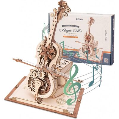 Robotime - ROKR 3D Wooden Puzzles for Adults,Wooden Music Box Kits-Cello Wood Model Kits for Adults to Build - Brown Robotime - ROKR 3D Wooden Puzzles for Adults,Wooden Music Box Kits-Cello Wood Model Kits for Adults to Build - Brown