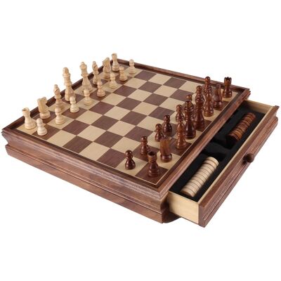 GSE Games & Sports Expert - 15" Large Wooden 2-in-1 Chess and Checkers Board Game Combo Set with Drawer, Chess Checker Game Set GSE Games & Sports Expert - 15" Large Wooden 2-in-1 Chess and Checkers Board Game Combo Set with Drawer, Chess Checker Game Set