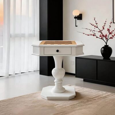 Bothwa Home - Wood Pedestal Game Table with Reversible Chess Checkers Backgammon Top and Storage Drawer - White Bothwa Home - Wood Pedestal Game Table with Reversible Chess Checkers Backgammon Top and Storage Drawer - White