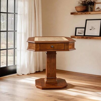 Bothwa Home - Wood Pedestal Game Table with Reversible Chess Checkers Backgammon Top and Storage Drawer - Walnut Bothwa Home - Wood Pedestal Game Table with Reversible Chess Checkers Backgammon Top and Storage Drawer - Walnut