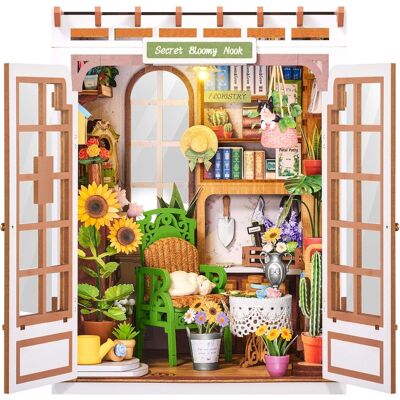 Robotime - Rolife 6 hrs DIY Book Nook Kit, Secret Bloomy Nook TGE04 3D Wooden Puzzle Floristry Garden, Bookend with Touch LED Light - Brown Robotime - Rolife 6 hrs DIY Book Nook Kit, Secret Bloomy Nook TGE04 3D Wooden Puzzle Floristry Garden, Bookend with Touch LED Light - Brown