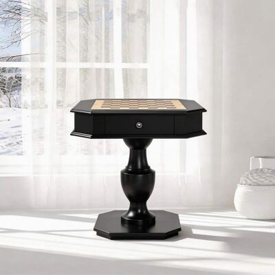 Bothwa Home - Wood Pedestal Game Table with Reversible Chess Checkers Backgammon Top and Storage Drawer - Black Bothwa Home - Wood Pedestal Game Table with Reversible Chess Checkers Backgammon Top and Storage Drawer - Black