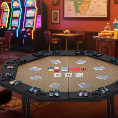 U-HOMY - Foldable 8-Player Poker Table with Cup Holders and Chip Trays, Portable Folding Card Table for Game Nights U-HOMY - Foldable 8-Player Poker Table with Cup Holders and Chip Trays, Portable Folding Card Table for Game Nights