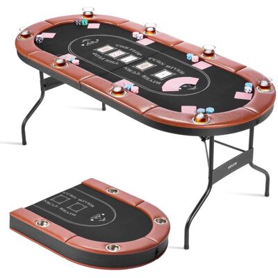 VEVOR - Foldable Poker Table, 8-Player 72-Inch Casino Game Table with Cushioned Rails and Cup Holders, Oval Portable Table - Brown VEVOR - Foldable Poker Table, 8-Player 72-Inch Casino Game Table with Cushioned Rails and Cup Holders, Oval Portable Table - Brown