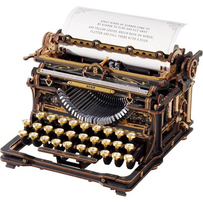 Robotime - ROKR Mechanical Typewriter 3D Wooden Puzzle for Adults- Vintage Model Kit, No Glue, 324 PCS, (Classic Version) - Brown Robotime - ROKR Mechanical Typewriter 3D Wooden Puzzle for Adults- Vintage Model Kit, No Glue, 324 PCS, (Classic Version) - Brown