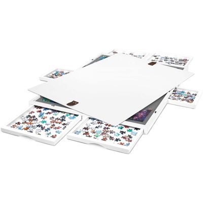 Jumbl - 1000-Piece Puzzle Board - 23 x 31" Wooden Puzzle Board with Felt Surface & 6 Drawers - White Jumbl - 1000-Piece Puzzle Board - 23 x 31" Wooden Puzzle Board with Felt Surface & 6 Drawers - White