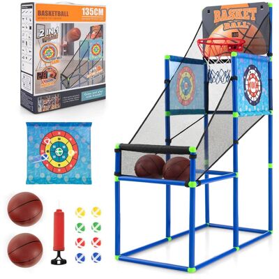 Costway - 2-in-1 Kids Basketball Arcade & Sticky Balls Game w/Electronic Scoreboard Sound - Blue Costway - 2-in-1 Kids Basketball Arcade & Sticky Balls Game w/Electronic Scoreboard Sound - Blue