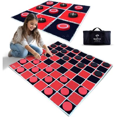 Swooc Games - 2-in-1 Vintage Giant Checkers & Tic Tac Toe Game w/ Mat – 100pct Machine-Washable Canvas w/ Big Foam Discs - Giant Games - Black Swooc Games - 2-in-1 Vintage Giant Checkers & Tic Tac Toe Game w/ Mat – 100pct Machine-Washable Canvas w/ Big Foam Discs - Giant Games - Black