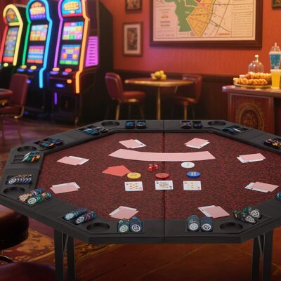 U-HOMY - Foldable 8-Player Poker Table with Cup Holders and Chip Trays, Portable Folding Card Table for Game Nights U-HOMY - Foldable 8-Player Poker Table with Cup Holders and Chip Trays, Portable Folding Card Table for Game Nights