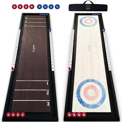 Swooc Games - 2-in-1 Premium Shuffleboard and Curling - 100% Solid Wood Shuffleboard Table (4ft) - 5+ Games - Tabletop Games Indoor - Brown Swooc Games - 2-in-1 Premium Shuffleboard and Curling - 100% Solid Wood Shuffleboard Table (4ft) - 5+ Games - Tabletop Games Indoor - Brown