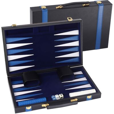 GSE Games & Sports Expert - Premium Leather Backgammon Board Game Set, Backgammon Game Set with Leather Case -Black&Blue, Medium GSE Games & Sports Expert - Premium Leather Backgammon Board Game Set, Backgammon Game Set with Leather Case -Black&Blue, Medium