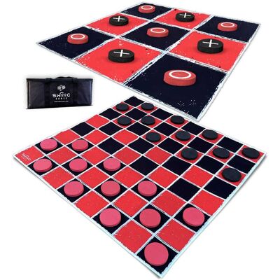 Swooc Games - 2-in-1 Vintage Giant Checkers and Tic Tac Toe Game w/ Mat (4 ft. x 4 ft.) – 100pct Machine-Washable Canvas - Giant Games - Black Swooc Games - 2-in-1 Vintage Giant Checkers and Tic Tac Toe Game w/ Mat (4 ft. x 4 ft.) – 100pct Machine-Washable Canvas - Giant Games - Black