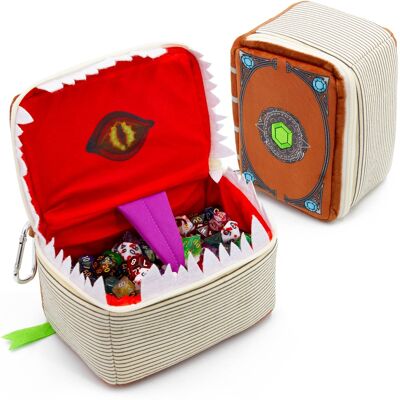 CASEMATIX - Mimic Spell Book Dice Case with 7 RPG Dice Set, Plush Dice Holder for 250 Dice, Travel-Ready CASEMATIX - Mimic Spell Book Dice Case with 7 RPG Dice Set, Plush Dice Holder for 250 Dice, Travel-Ready