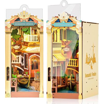 Robotime - Rolife Romantic Venice DIY Book Nook Kits for Adults 3D Wooden Puzzle-Bookshelf Insert Booknook-Miniature Kit - Brown Robotime - Rolife Romantic Venice DIY Book Nook Kits for Adults 3D Wooden Puzzle-Bookshelf Insert Booknook-Miniature Kit - Brown