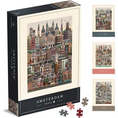 Martin Schwartz - 1000 Piece Jigsaw Puzzle for Adults – Cityscape Illustration of Amsterdam Martin Schwartz - 1000 Piece Jigsaw Puzzle for Adults – Cityscape Illustration of Amsterdam