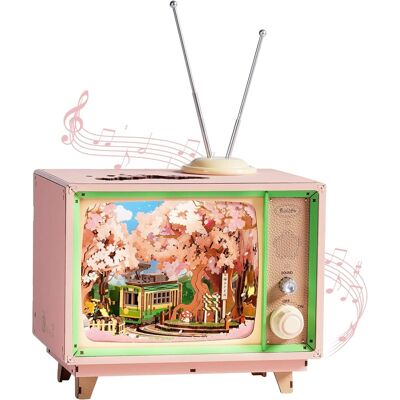 Robotime - Rolife 3D Puzzle for Adults-Sakura Dreamy Tour, 3D Wooden Puzzles TV Music Box, DIY Creative Craft Kits Model Kits - Brown Robotime - Rolife 3D Puzzle for Adults-Sakura Dreamy Tour, 3D Wooden Puzzles TV Music Box, DIY Creative Craft Kits Model Kits - Brown