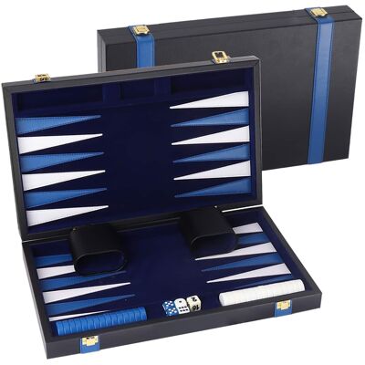 GSE Games & Sports Expert - Premium Leather Backgammon Board Game Set, Backgammon Game Set with Leather Case -Black&Blue, Small GSE Games & Sports Expert - Premium Leather Backgammon Board Game Set, Backgammon Game Set with Leather Case -Black&Blue, Small