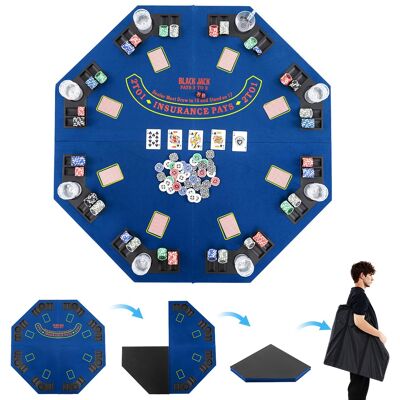 Gymax - 8-Player Portable Poker Table Top w/Cup Holders & Chip Trays Carrying Bag - Blue Gymax - 8-Player Portable Poker Table Top w/Cup Holders & Chip Trays Carrying Bag - Blue