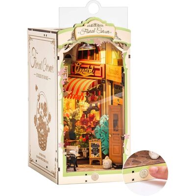 Robotime - Rolife Floral Corner DIY Book Nook Kits for Adults, Miniature Dollhouse Booknook Kit, 3D Wooden Puzzle with LED - Brown Robotime - Rolife Floral Corner DIY Book Nook Kits for Adults, Miniature Dollhouse Booknook Kit, 3D Wooden Puzzle with LED - Brown