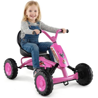 Gymax - Go Kart for Kids 4 Wheel Toddler Ride On Pedal Car w/ Steering Handlebars - Pink Gymax - Go Kart for Kids 4 Wheel Toddler Ride On Pedal Car w/ Steering Handlebars - Pink