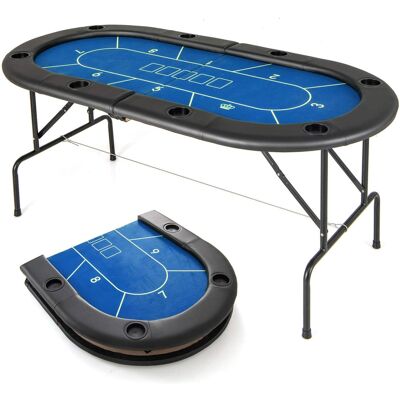 Costway - 8 Players Card Board Game Table with 8 Cup Holders Casino-Grade Felt Surface - Blue Costway - 8 Players Card Board Game Table with 8 Cup Holders Casino-Grade Felt Surface - Blue