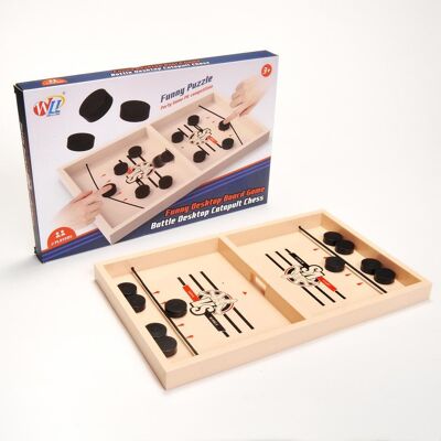 JuzToys - Fast Sling Puck Game 13.5", Hockey Board Game, Bungee Table Game, Sling Puck Board Game Desktop Tabletop Party Games - Brown JuzToys - Fast Sling Puck Game 13.5", Hockey Board Game, Bungee Table Game, Sling Puck Board Game Desktop Tabletop Party Games - Brown
