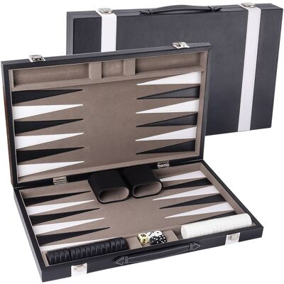 GSE Games & Sports Expert - Premium Leather Backgammon Board Game Set, Backgammon Game Set with Leather Case -Black&Grey, Medium GSE Games & Sports Expert - Premium Leather Backgammon Board Game Set, Backgammon Game Set with Leather Case -Black&Grey, Medium