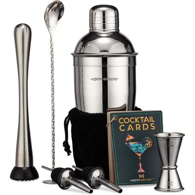 Zulay Kitchen - Shaker Set Drink Mixer, 8-Piece Portable Bartender Kit by Mixology - Silver Zulay Kitchen - Shaker Set Drink Mixer, 8-Piece Portable Bartender Kit by Mixology - Silver