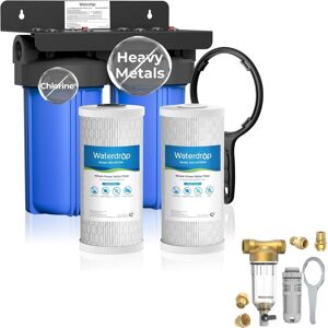 Waterdrop - WD-WHF21-PBH 2 Stage Whole House Water Filter System, with Heavy Metal Sediment Filter Extra WD-RPFK Filters - Blue Waterdrop - WD-WHF21-PBH 2 Stage Whole House Water Filter System, with Heavy Metal Sediment Filter Extra WD-RPFK Filters - Blue