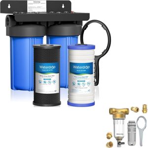 Waterdrop - WD-WHF21-BG 2 Stage Whole House Water Filter System, with Carbon Filter and Sediment Filter Extra WD-RPFK Filters - Blue Waterdrop - WD-WHF21-BG 2 Stage Whole House Water Filter System, with Carbon Filter and Sediment Filter Extra WD-RPFK Filters - Blue