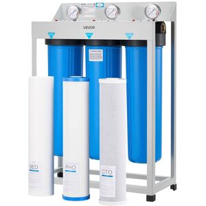 VEVOR - 3-Stage Whole House Water Filtration System Sediment, PHO, CTO 4.5" x 20" Home Water Purifier - Blue and white VEVOR - 3-Stage Whole House Water Filtration System Sediment, PHO, CTO 4.5" x 20" Home Water Purifier - Blue and white