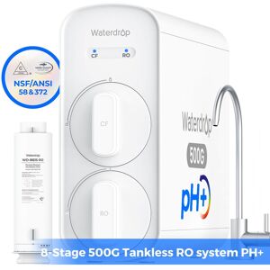 Waterdrop - G5P500A Alkaline Mineral pH+ Reverse Osmosis Water Filter, NSF/ANSI 372 Certified, 8 Stage Reverse Osmosis Sys - White Waterdrop - G5P500A Alkaline Mineral pH+ Reverse Osmosis Water Filter, NSF/ANSI 372 Certified, 8 Stage Reverse Osmosis Sys - White