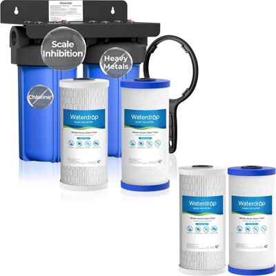 Waterdrop - WD-WHF21-SH 2 Stage Whole House Water Filter System, with Heavy Metal and Anti-Scale Sediment Filter Extra WD-WF10SH - Blue Waterdrop - WD-WHF21-SH 2 Stage Whole House Water Filter System, with Heavy Metal and Anti-Scale Sediment Filter Extra WD-WF10SH - Blue