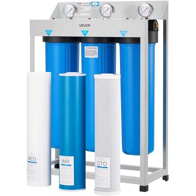 VEVOR - Whole House Water Filter System, 3-Stage Sediment, IMR, CTO 4.5" x 20" Home Water Purifier Filter Reduce Iron - Blue, White VEVOR - Whole House Water Filter System, 3-Stage Sediment, IMR, CTO 4.5" x 20" Home Water Purifier Filter Reduce Iron - Blue, White