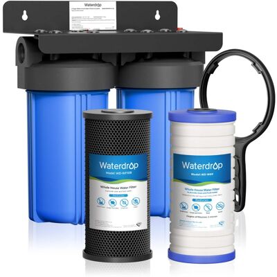 Waterdrop - WD-WHF21-BG 2 Stage Whole House Water Filter System, with Carbon Filter and Sediment Filter - Blue Waterdrop - WD-WHF21-BG 2 Stage Whole House Water Filter System, with Carbon Filter and Sediment Filter - Blue