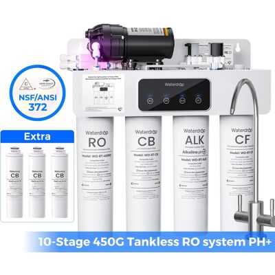 Waterdrop - WD-T4-A Alkaline pH+ Reverse Osmosis Water Filter,extra 3 RTCB Filters - White Waterdrop - WD-T4-A Alkaline pH+ Reverse Osmosis Water Filter,extra 3 RTCB Filters - White