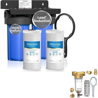 Waterdrop - WD-WHF21-PBL 2 Stage Whole House Water Filter System, with Carbon and Sediment Filter Extra WD-RPFK Filters - Blue Waterdrop - WD-WHF21-PBL 2 Stage Whole House Water Filter System, with Carbon and Sediment Filter Extra WD-RPFK Filters - Blue