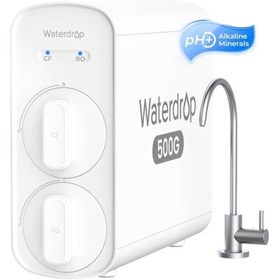 Waterdrop - G5P500A Alkaline Mineral pH+ Reverse Osmosis Water Filter, NSF/ANSI 58 & 372 Certified, 8 Stage - White Waterdrop - G5P500A Alkaline Mineral pH+ Reverse Osmosis Water Filter, NSF/ANSI 58 & 372 Certified, 8 Stage - White