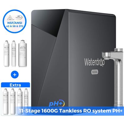 Waterdrop - X16-Alkaline Reverse Osmosis Water Filter Extra F2-3 and F1A Filters - Black Waterdrop - X16-Alkaline Reverse Osmosis Water Filter Extra F2-3 and F1A Filters - Black