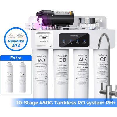 Waterdrop - WD-T4-A Alkaline pH+ Reverse Osmosis Water Filter,extra 2 RTCB Filters - White Waterdrop - WD-T4-A Alkaline pH+ Reverse Osmosis Water Filter,extra 2 RTCB Filters - White