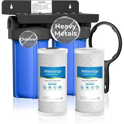 Waterdrop - WD-WHF21-PBH 2 Stage Whole House Water Filter System, with Heavy Metal Sediment Filter - Blue Waterdrop - WD-WHF21-PBH 2 Stage Whole House Water Filter System, with Heavy Metal Sediment Filter - Blue